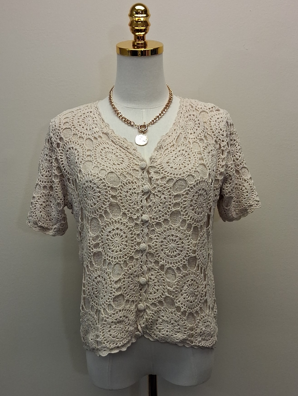 JM JM Studio Cream Crochet Button Front Blouse Size Medium